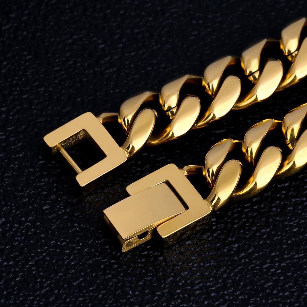 10mm316L Titanium Steel Cuban Necklace 18K Gold