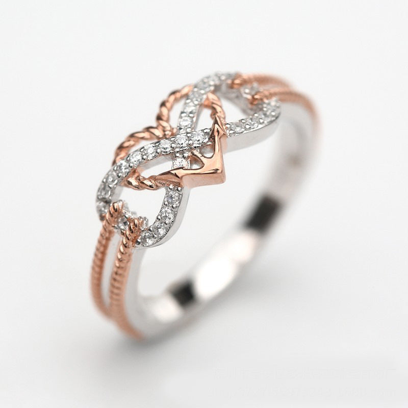 Rose Two-color Cross Love Girl Ring
