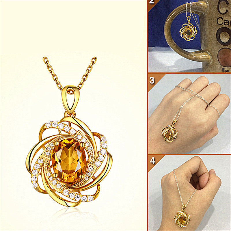 Creative Rotating Windmill Pendant Inlaid 18K Gold Plated Color Gemstone Necklace