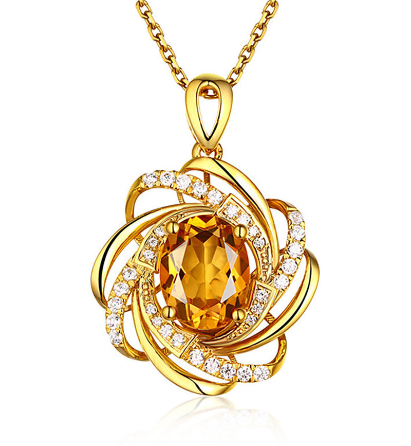 Creative Rotating Windmill Pendant Inlaid 18K Gold Plated Color Gemstone Necklace