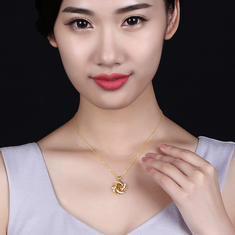 Creative Rotating Windmill Pendant Inlaid 18K Gold Plated Color Gemstone Necklace