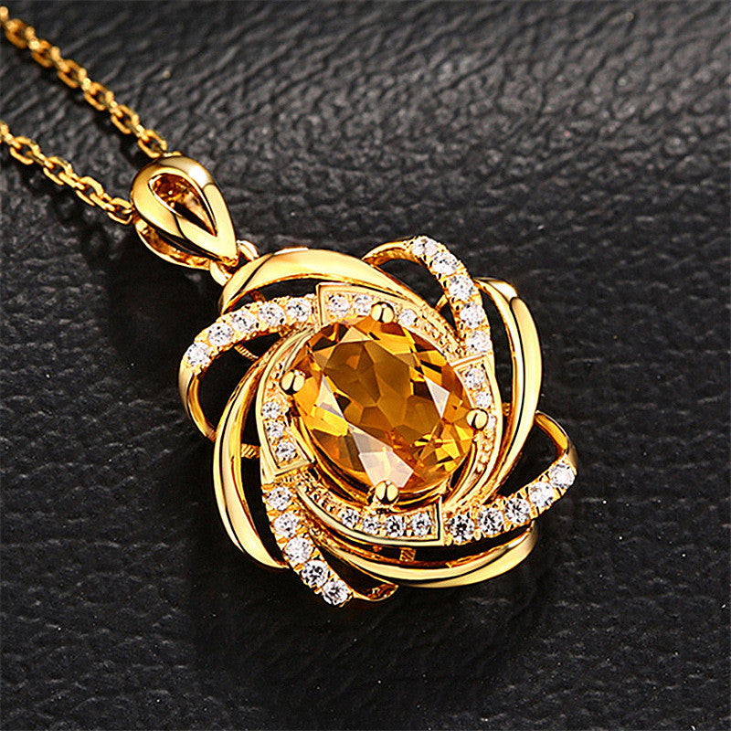 Creative Rotating Windmill Pendant Inlaid 18K Gold Plated Color Gemstone Necklace