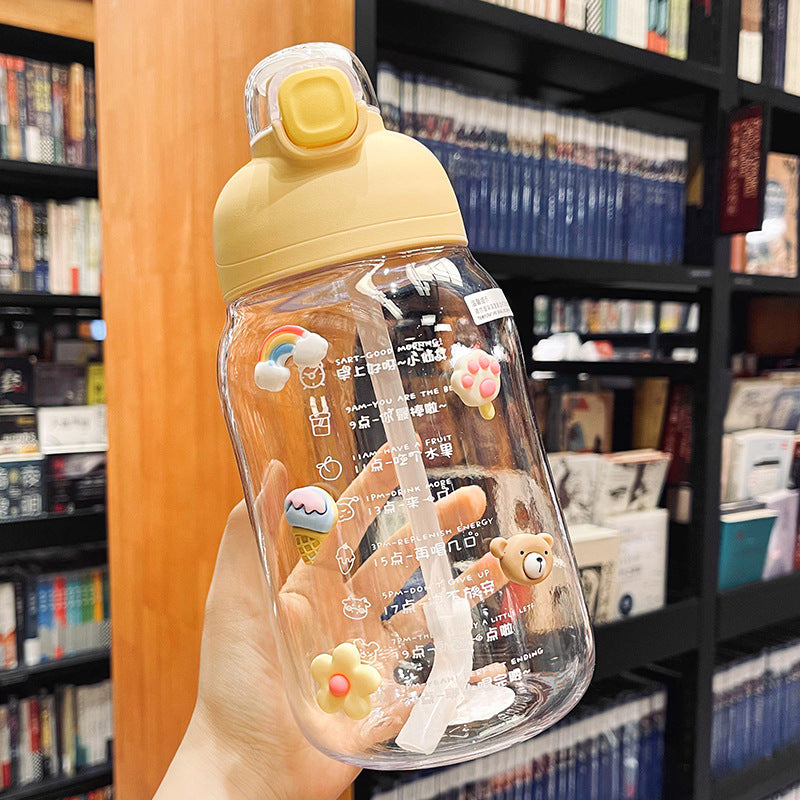 Cute Large Capacity Plastic Straw Water Bottle