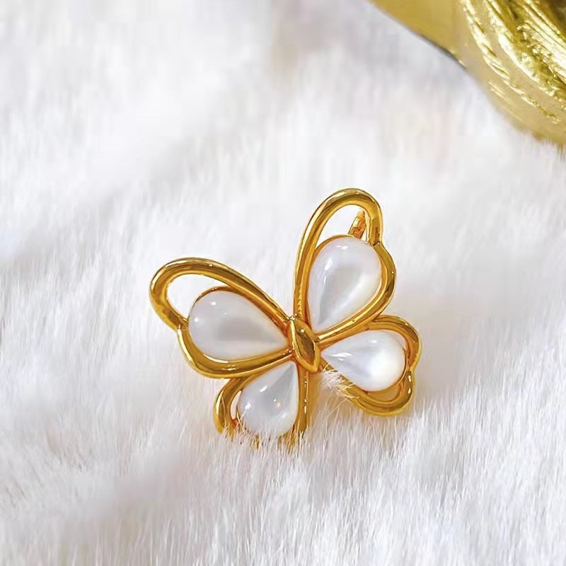 18K Gold White Shell Butterfly Pendant Niche Design