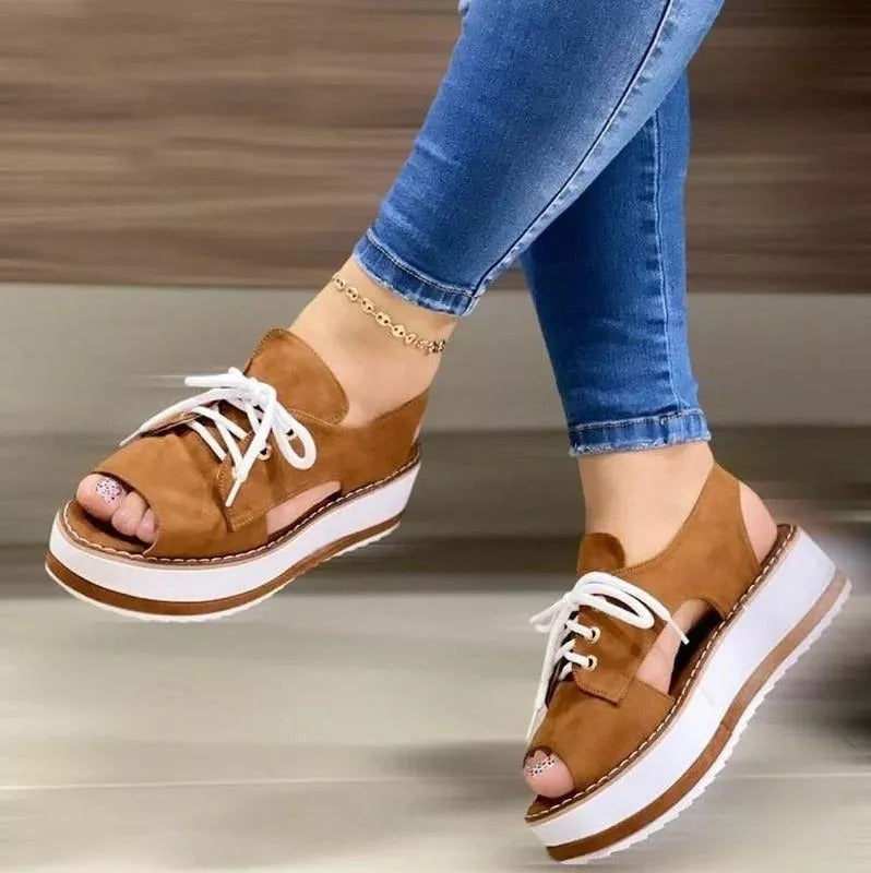 Women's Casual Versatile Plus Size Fish Mouth Foam Front Lace-Up Sandals