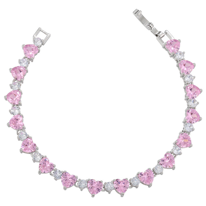 Love Zircon Copper Plated 18K Peach Heart Bracelet