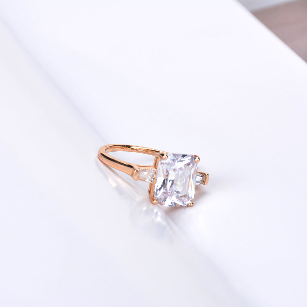 Korean Jewelry AAA Zircon Ring Square 18K Gold Crystal Ring