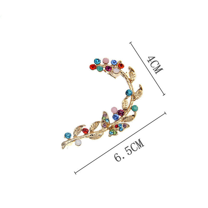 Diamond Studded Earrings Personality Exaggeration Color Diamond Leaf Ear Clip