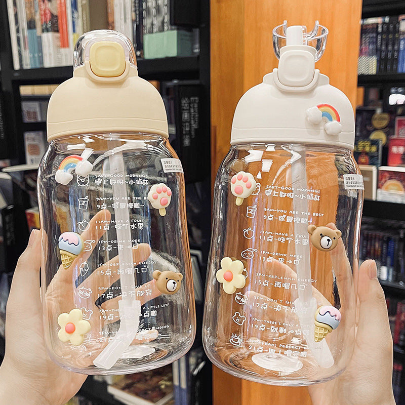 Cute Large Capacity Plastic Straw Water Bottle