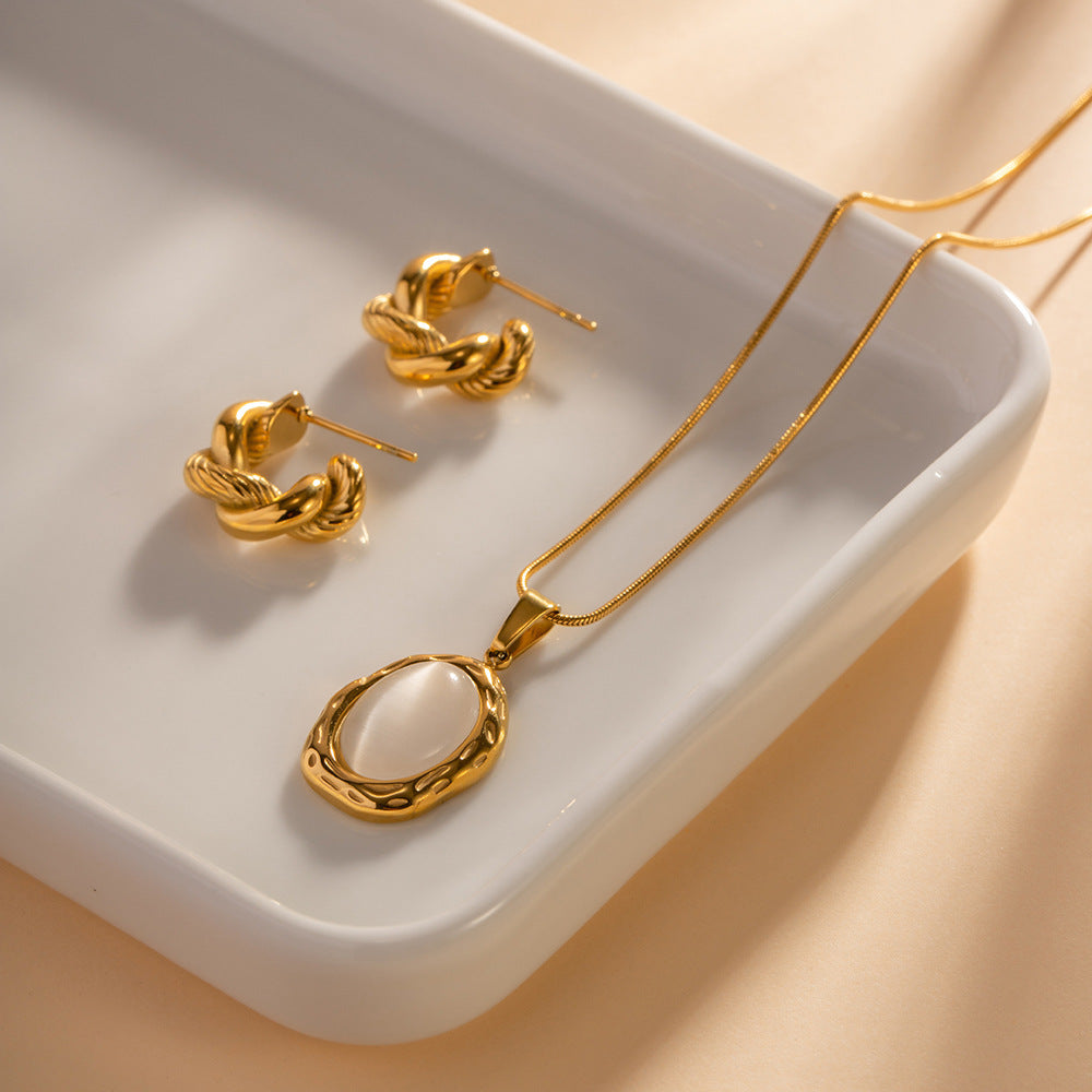 Stainless Steel 18K Gold Plated Natural Stone Pendant Necklace