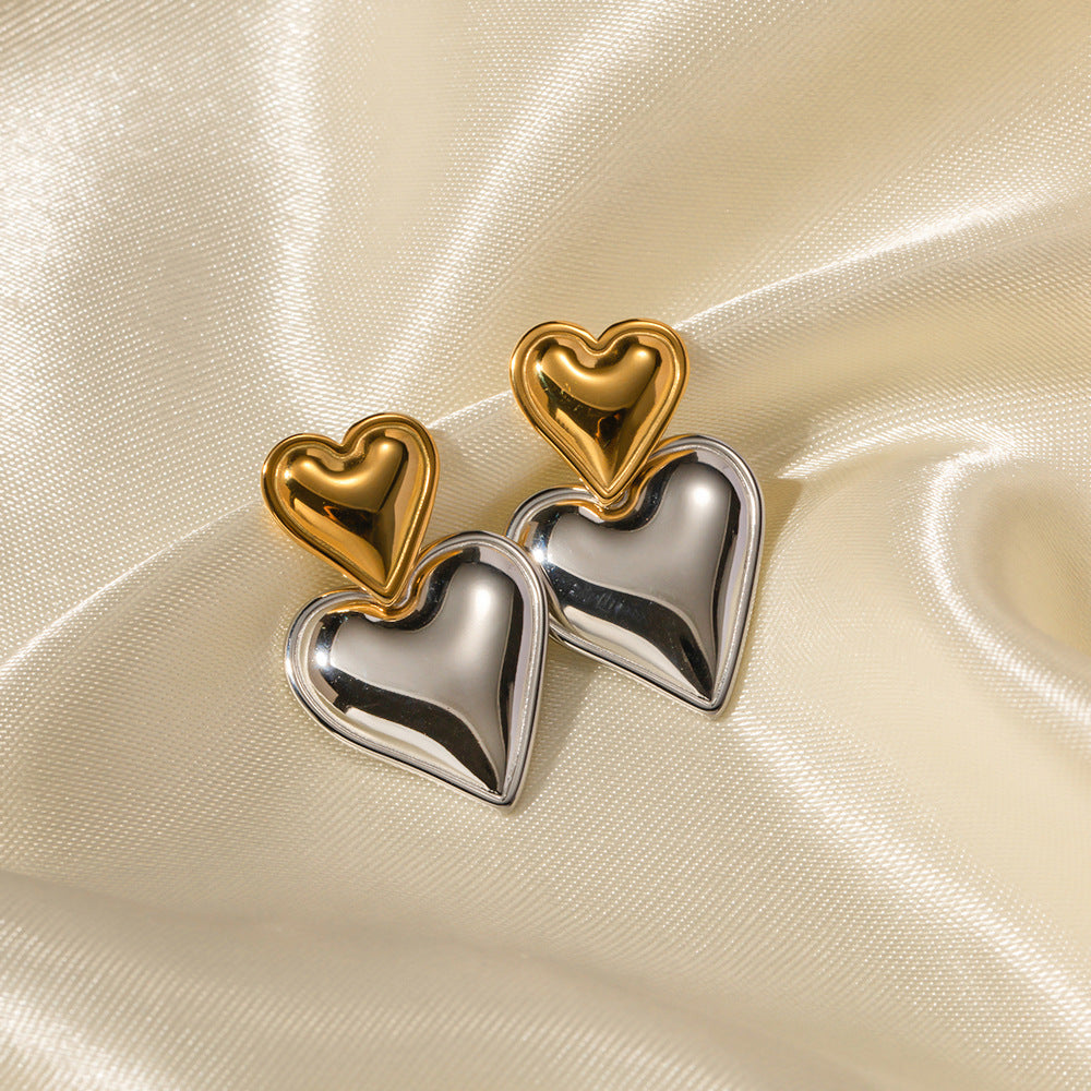 INS Style 18K Gold Stainless Steel Heart Color Matching Earrings Jewelry