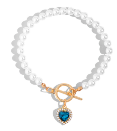 Red Crystal Heart Pendant Pearl Beaded Bracelet
