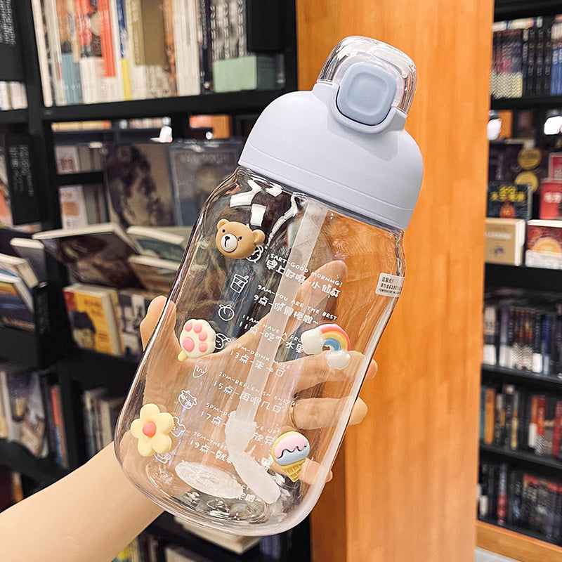 Cute Large Capacity Plastic Straw Water Bottle