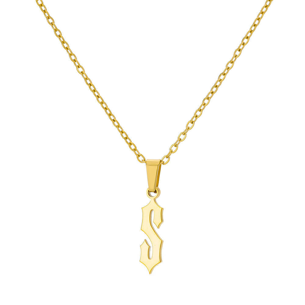 18K Gold Plating Stainless Steel Ancient English Letter Pendant Necklace