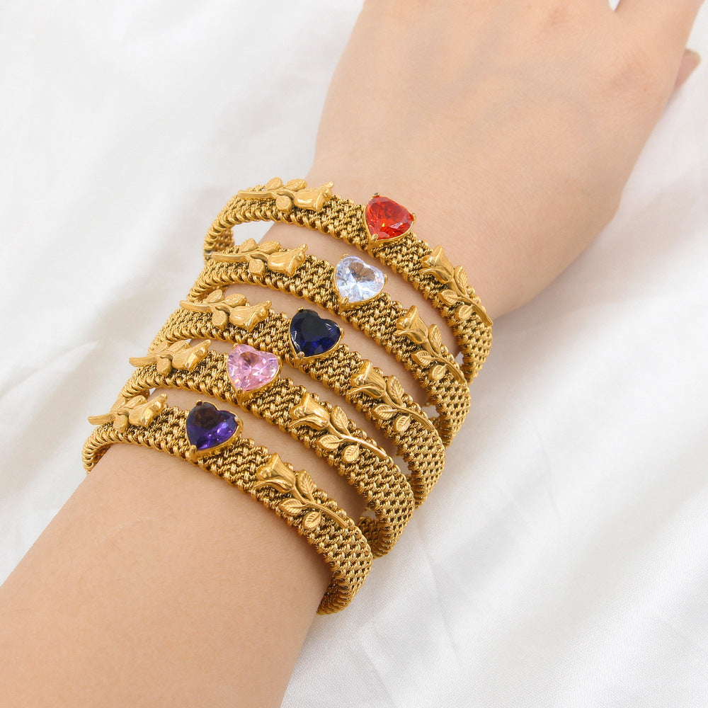 Woven Mesh Stainless Steel 18K Gold Plated Bracelet