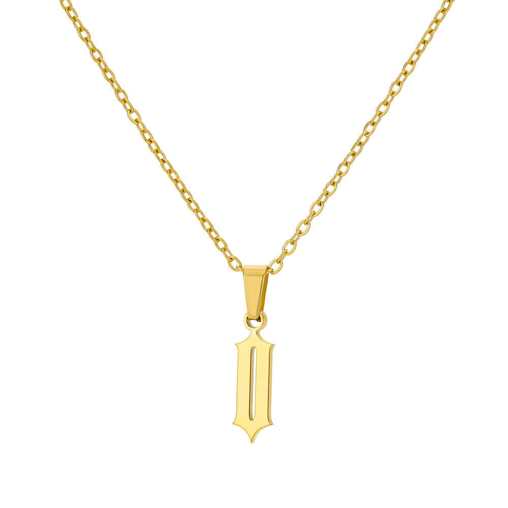 18K Gold Plating Stainless Steel Ancient English Letter Pendant Necklace