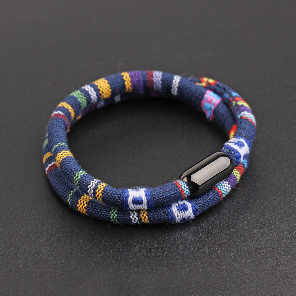 Men's Simplicity European And American Cloth Popular Carrying Strap Stainless Steel Bracelet