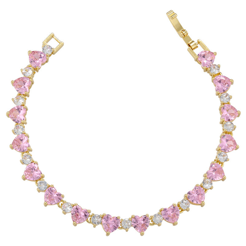Love Zircon Copper Plated 18K Peach Heart Bracelet