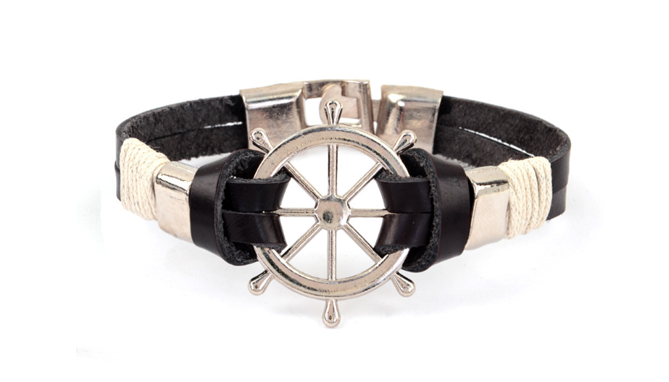 Vintage Rudder & Anchor Leather Bracelet