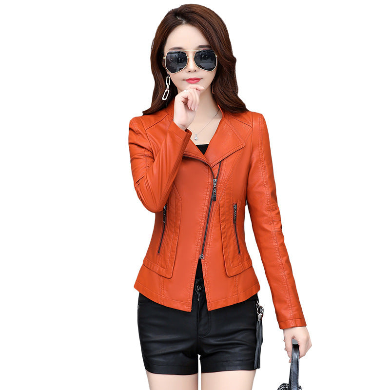 Women's Fashion Versatile Motorcycle Leather Jacket