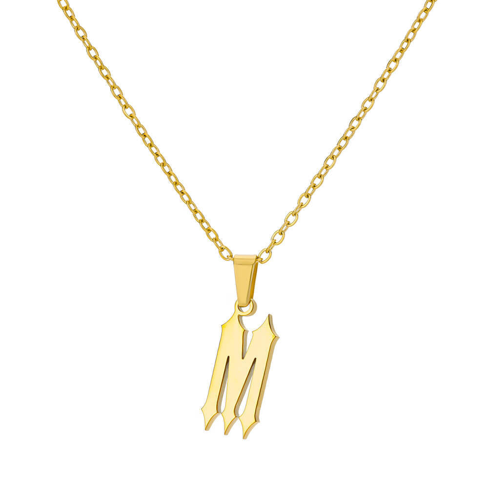 18K Gold Plating Stainless Steel Ancient English Letter Pendant Necklace