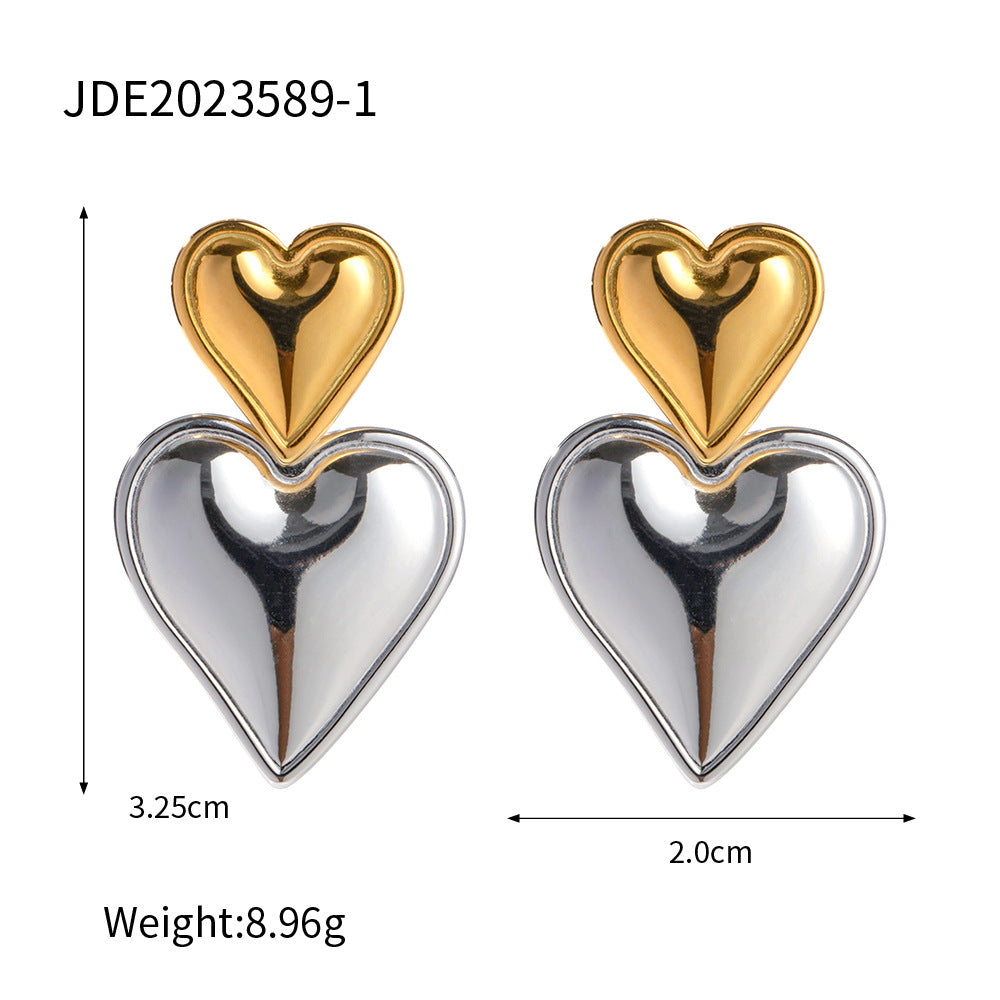 INS Style 18K Gold Stainless Steel Heart Color Matching Earrings Jewelry