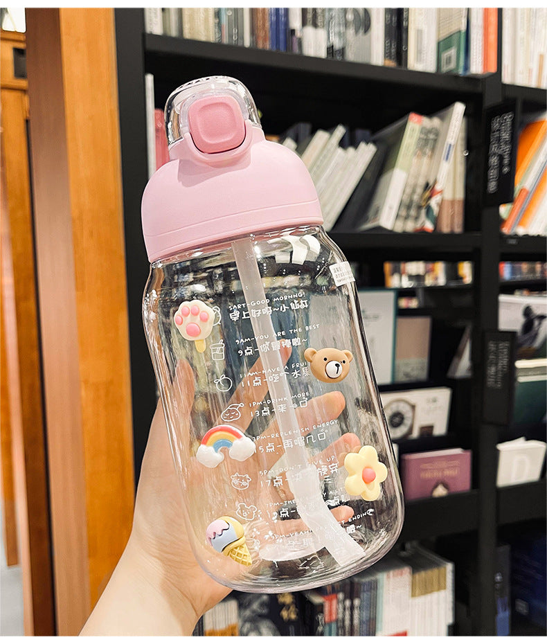Cute Large Capacity Plastic Straw Water Bottle