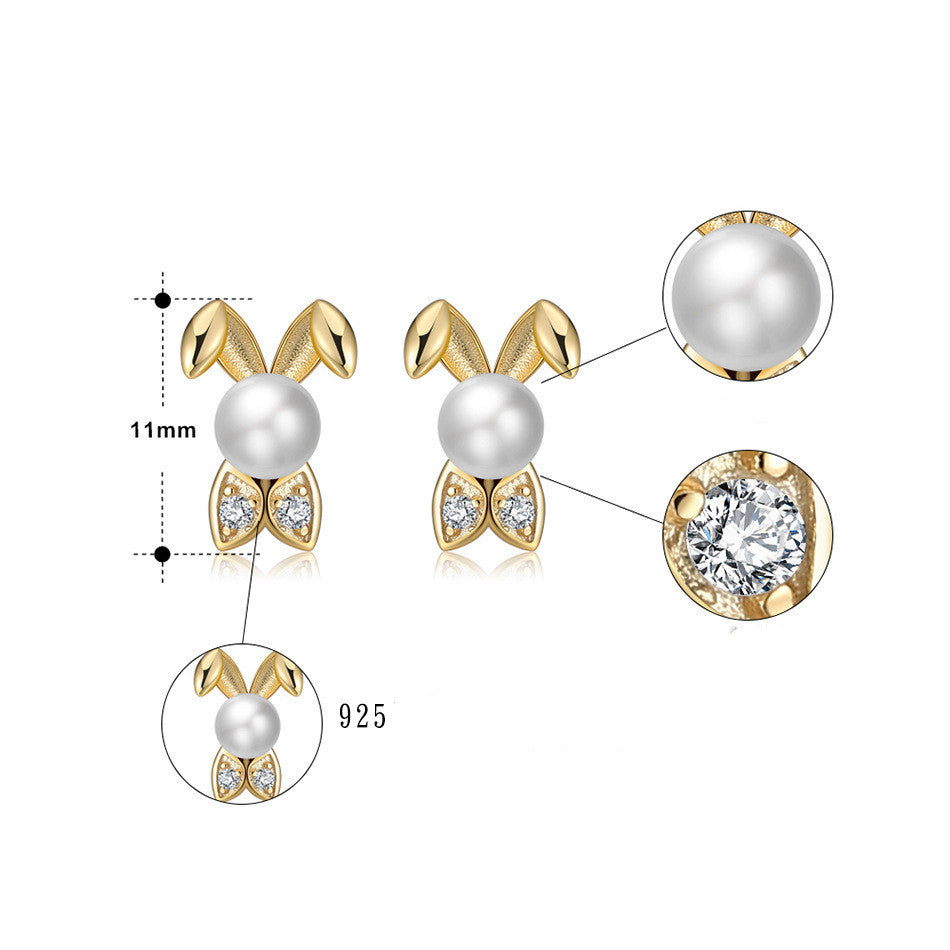 S925 Sterling Silver 18k Gold Rabbit Earrings