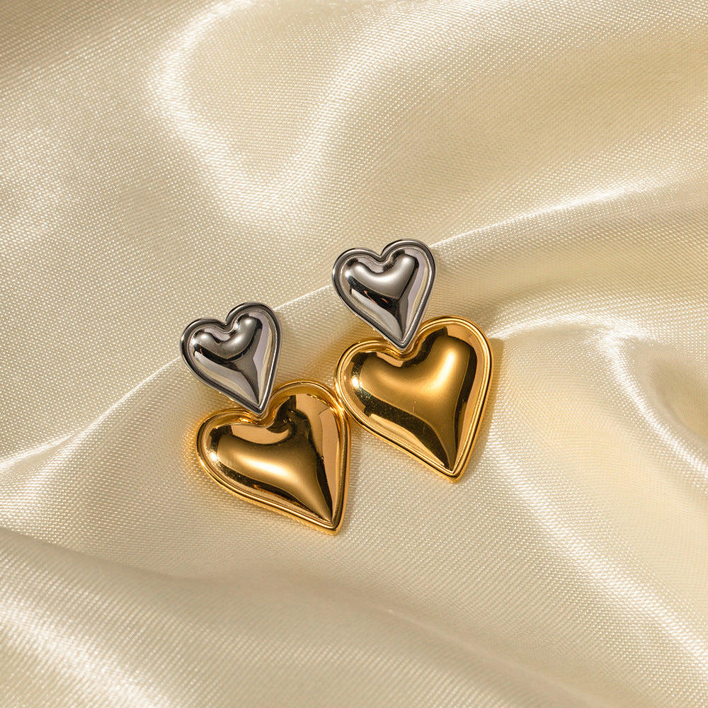 INS Style 18K Gold Stainless Steel Heart Color Matching Earrings Jewelry