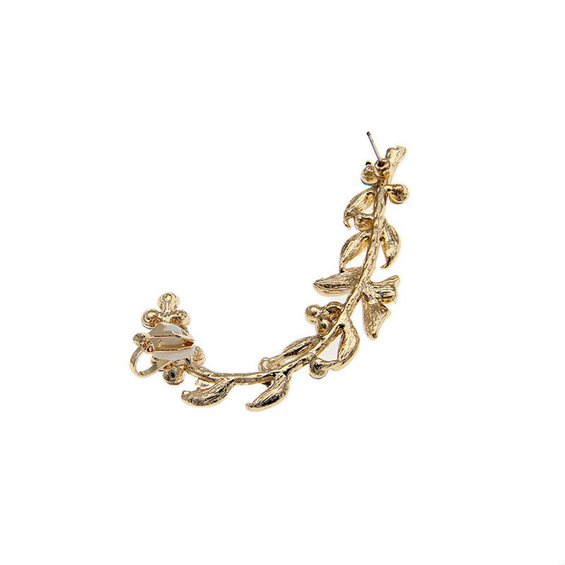 Diamond Studded Earrings Personality Exaggeration Color Diamond Leaf Ear Clip