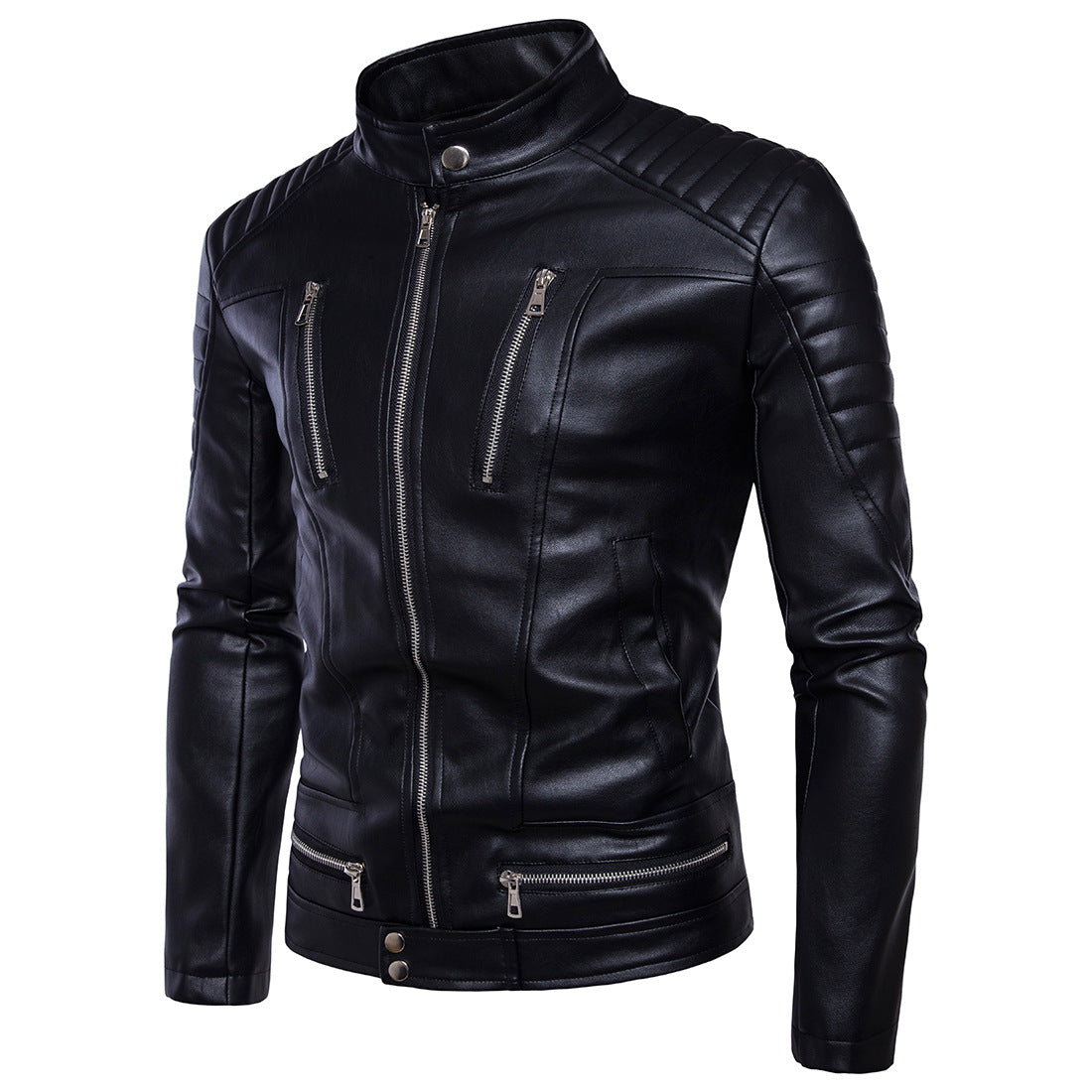 Motorcycle multi-zip leather jacket
