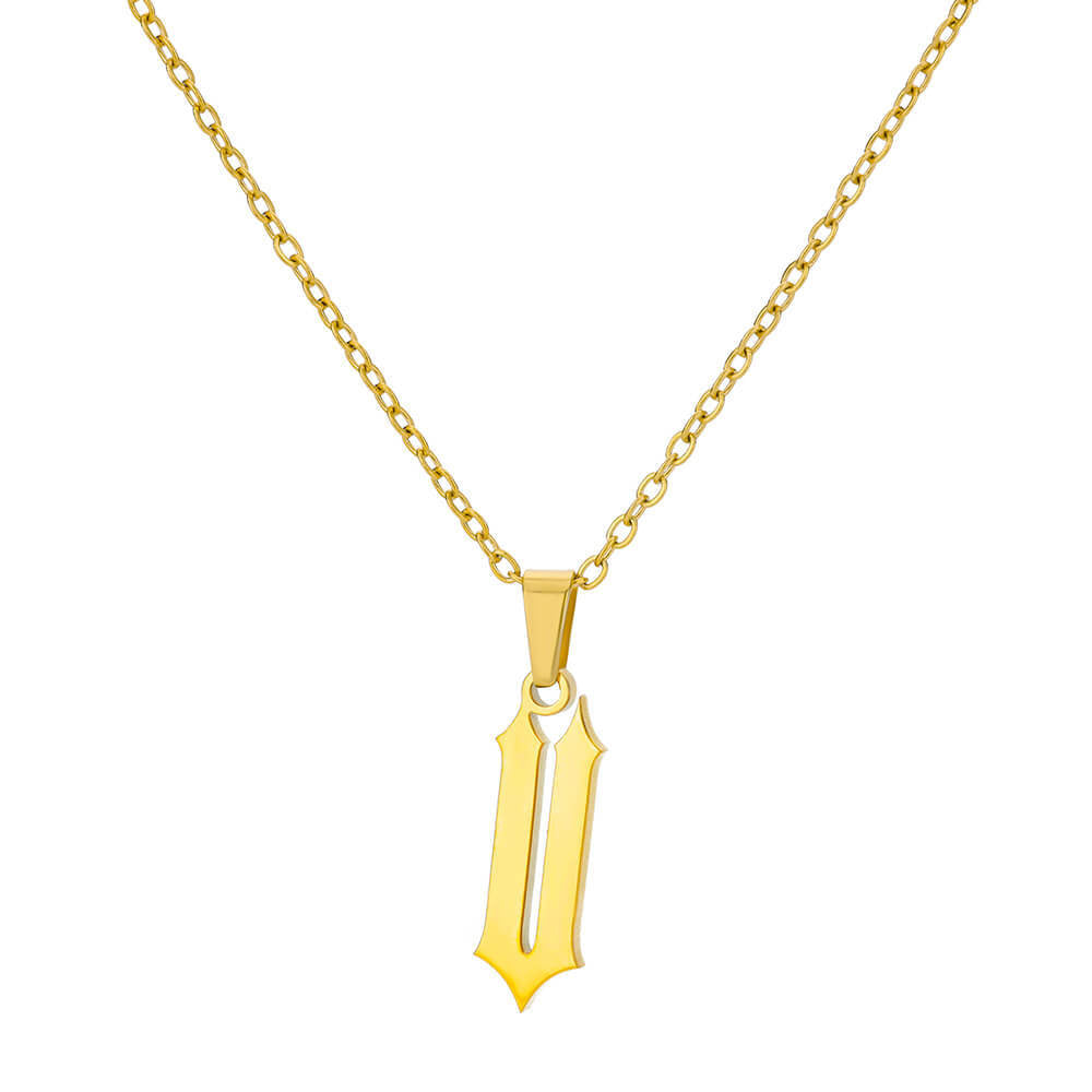 18K Gold Plating Stainless Steel Ancient English Letter Pendant Necklace