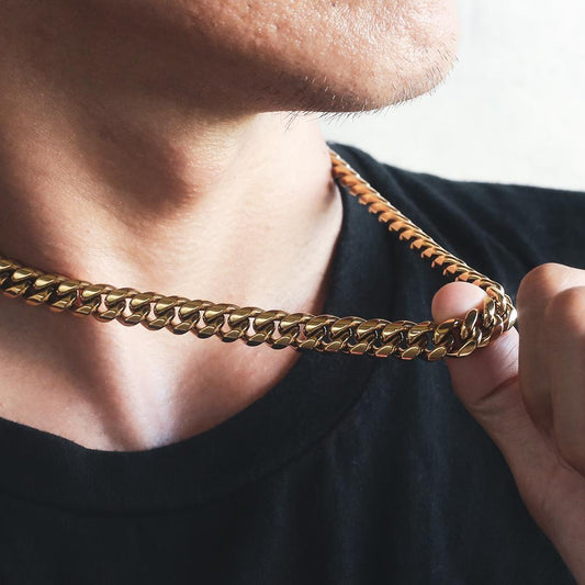 10mm316L Titanium Steel Cuban Necklace 18K Gold