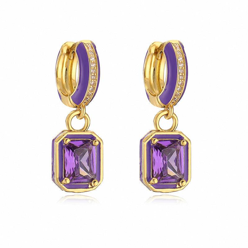 Sweet Colorful Drop Oil Copper Inlaid Color Diamond Cube Sugar Earrings