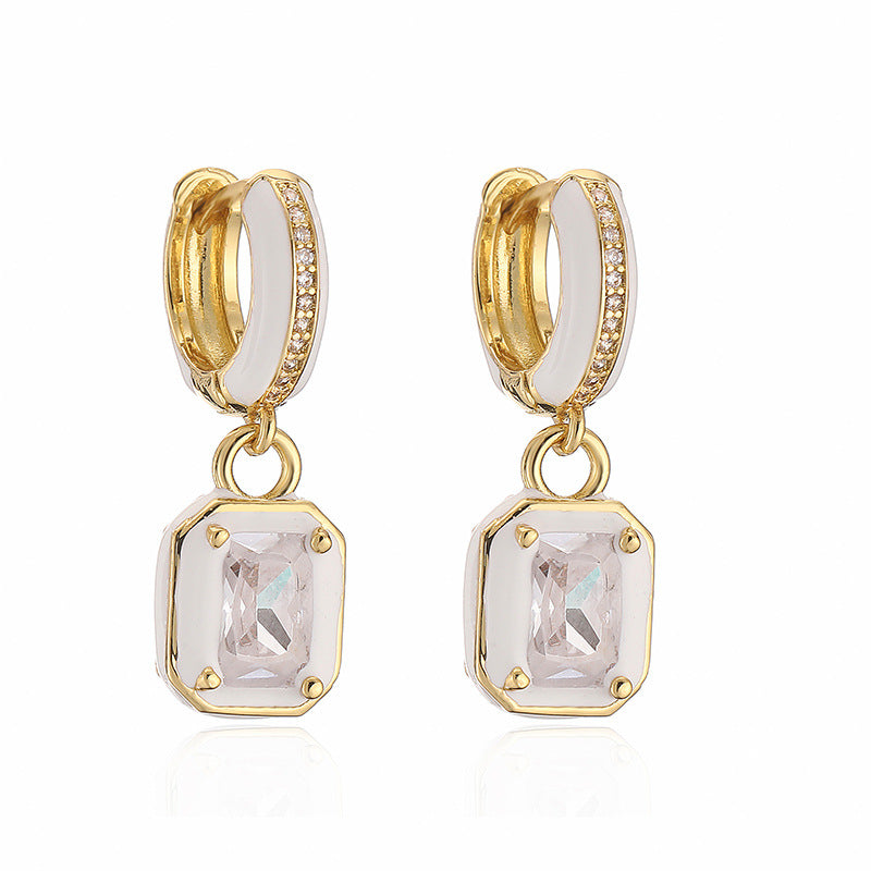 Sweet Colorful Drop Oil Copper Inlaid Color Diamond Cube Sugar Earrings