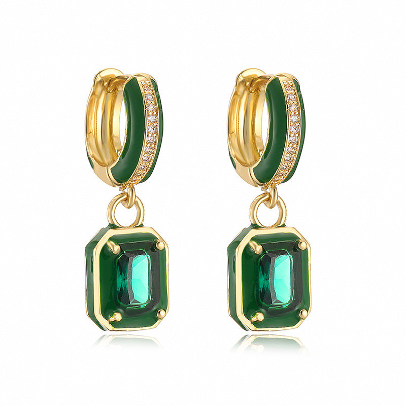 Sweet Colorful Drop Oil Copper Inlaid Color Diamond Cube Sugar Earrings