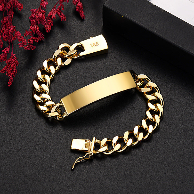 Color-preserving Plated 18K Real Gold 10MM Men's And Women's Bracelet