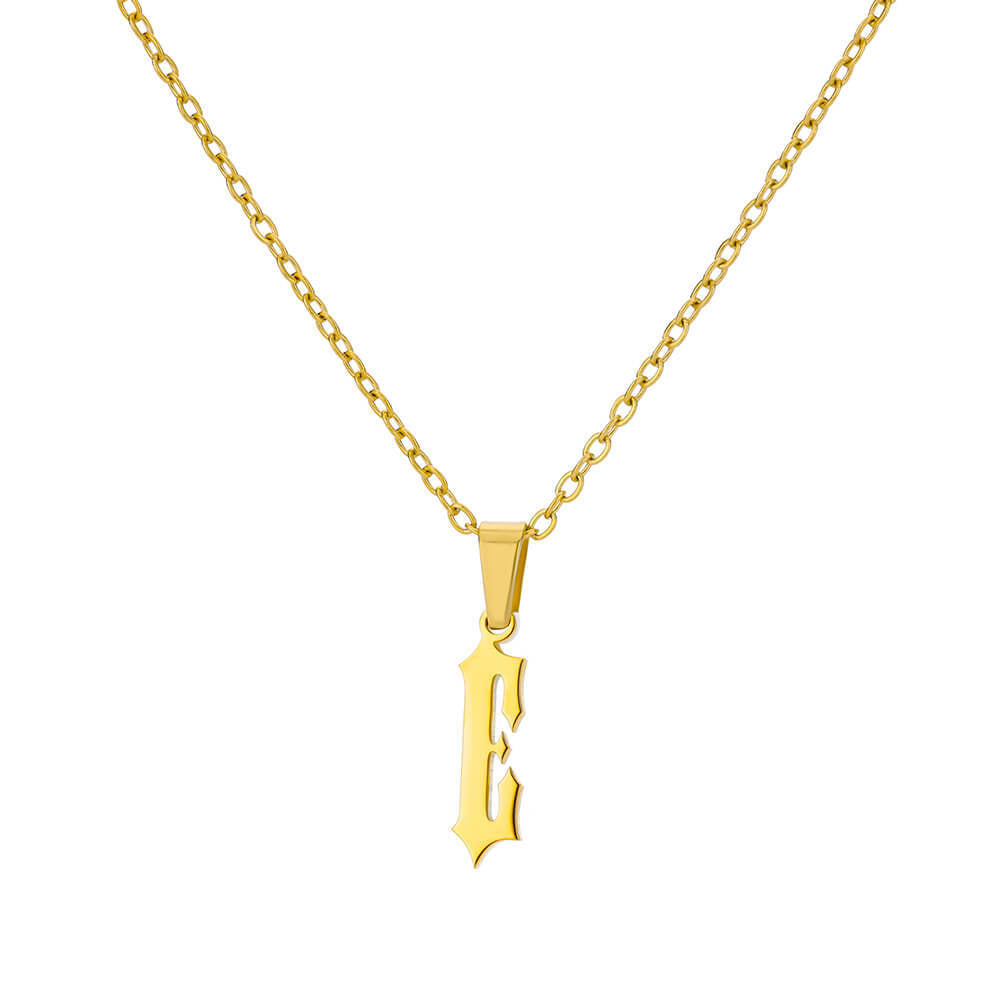 18K Gold Plating Stainless Steel Ancient English Letter Pendant Necklace