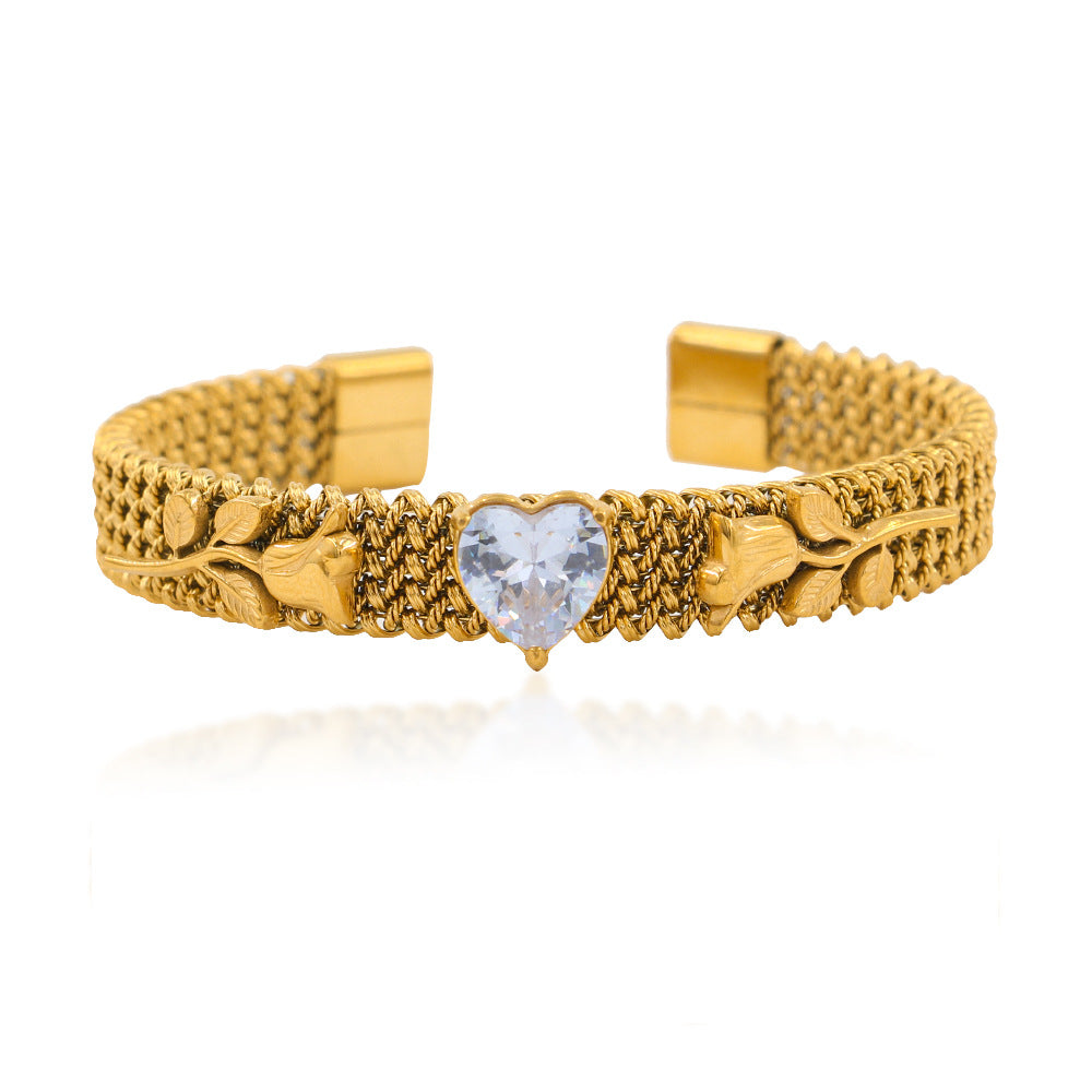 Woven Mesh Stainless Steel 18K Gold Plated Bracelet
