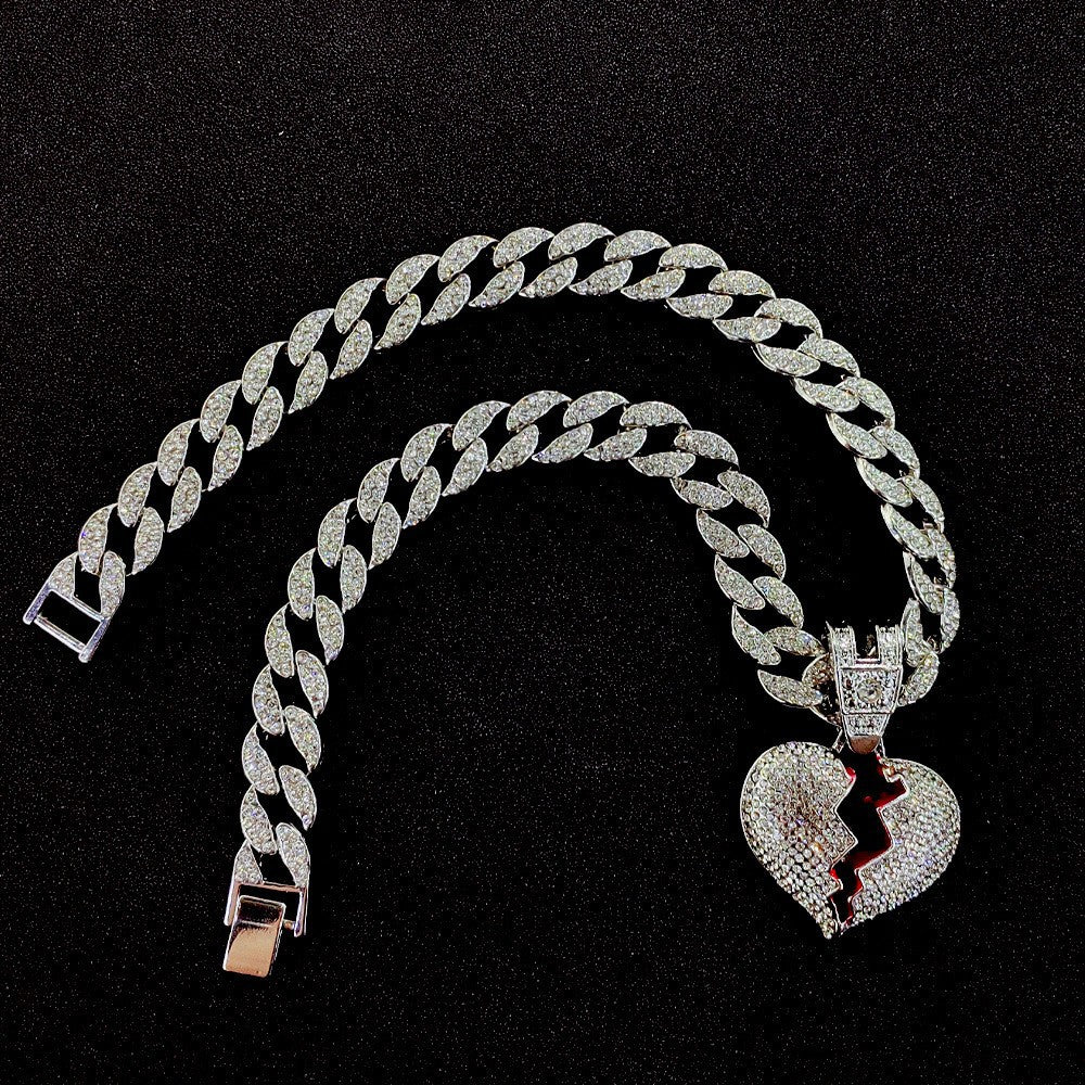 18k Gold Plated Full Diamond Broken Heart Necklace