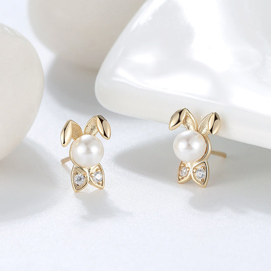S925 Sterling Silver 18k Gold Rabbit Earrings