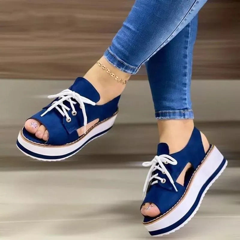 Women's Casual Versatile Plus Size Fish Mouth Foam Front Lace-Up Sandals