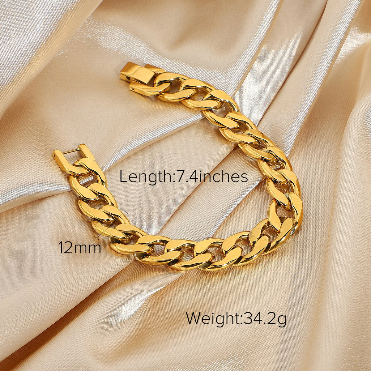 Large Flat Curb Vacuum Electroplated 18K Women's Bracelet