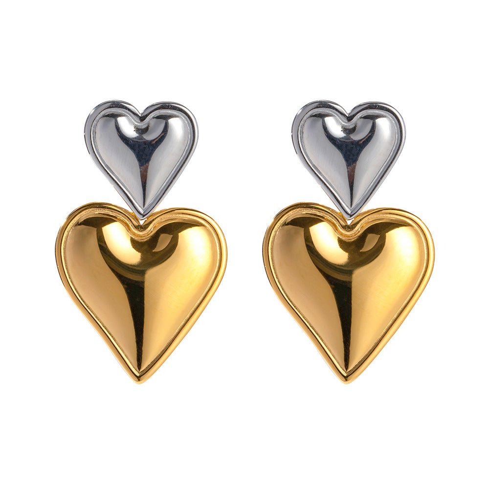 INS Style 18K Gold Stainless Steel Heart Color Matching Earrings Jewelry