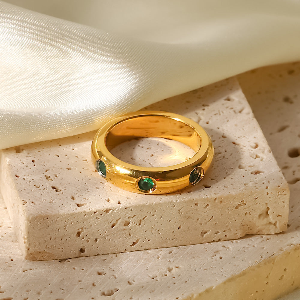 18K Gold Oval Semi-Precious Titanium Ring