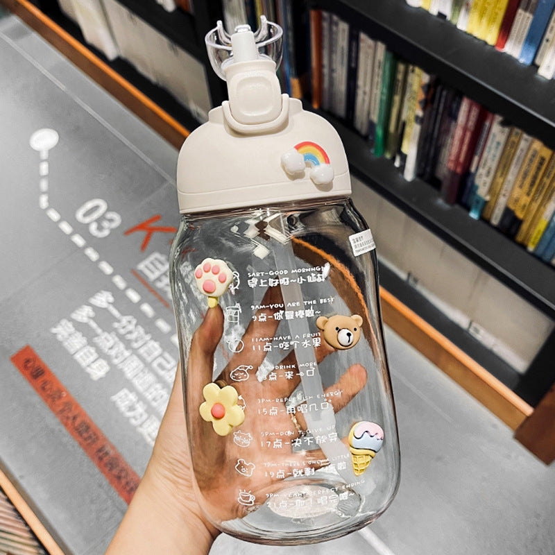 Cute Large Capacity Plastic Straw Water Bottle