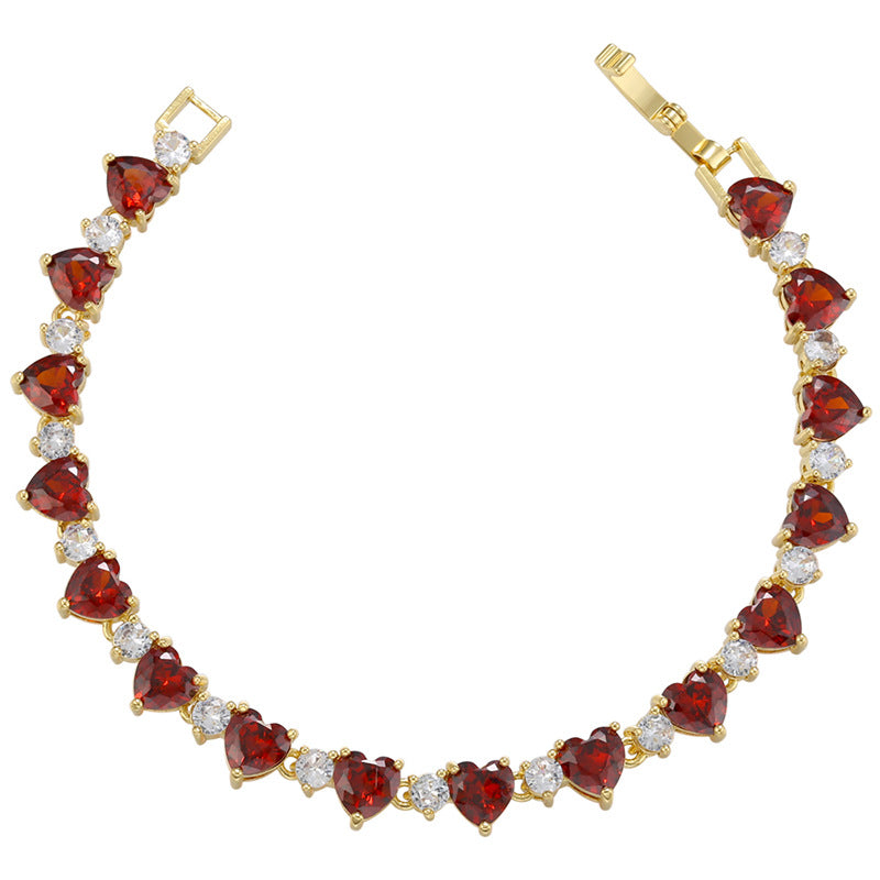Love Zircon Copper Plated 18K Peach Heart Bracelet