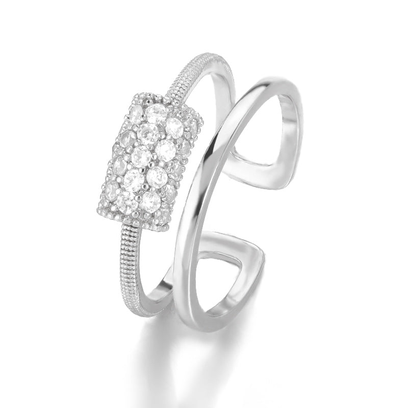Golden Bamboo Ring Double Layer Ladies Zircon