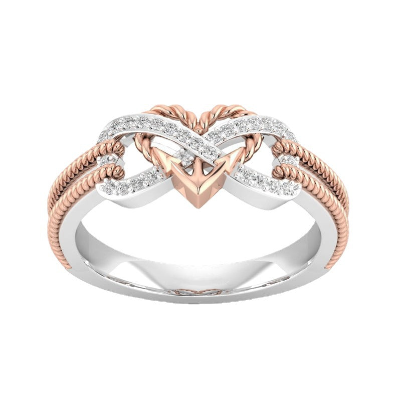 Rose Two-color Cross Love Girl Ring