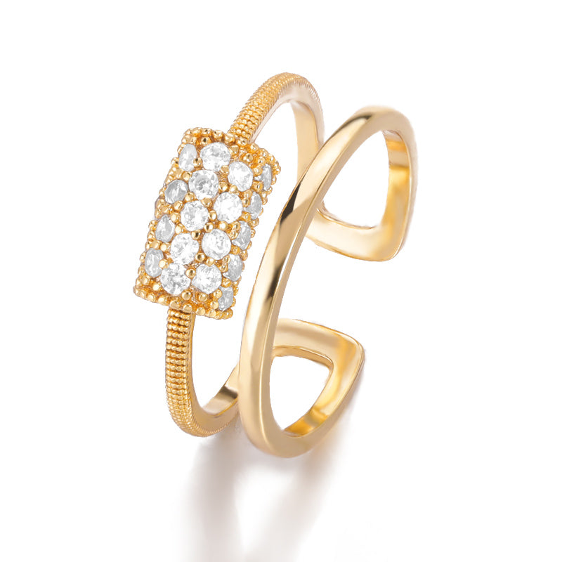 Golden Bamboo Ring Double Layer Ladies Zircon